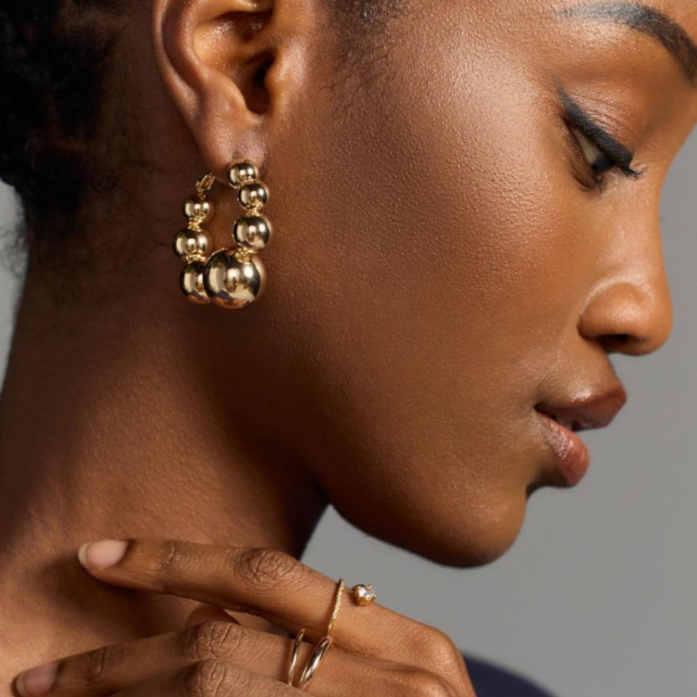 NEW~ Anthropologie Ball Hoop Gold Beaded Earrings